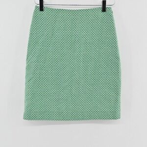Boden Wool Linen Geometric Pencil Skirt Womens Size 2 Green White Mod Retro Mini